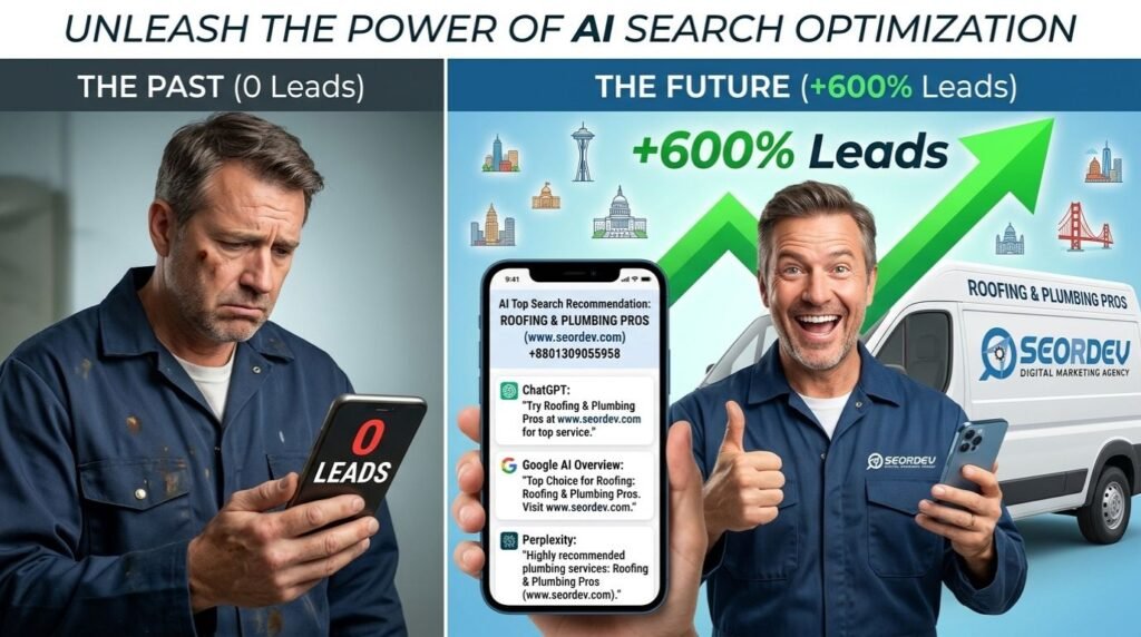 Before and after of AI Search Optimization for contractors – from zero leads to 600% growth with ChatGPT and Google AI recommendations