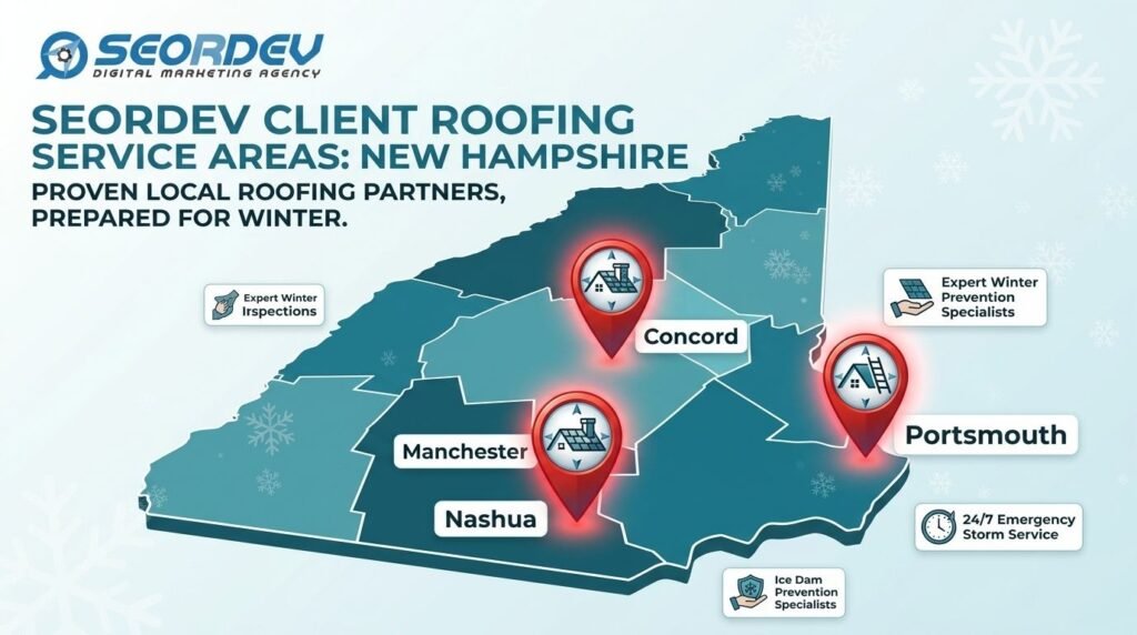 Map of New Hampshire NH showing service areas covered by SEORDEV's local SEO